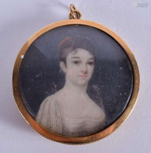 A GEORGE III GOLD MOUNTED PORTRAIT MINIATURE. 4.5 cm x