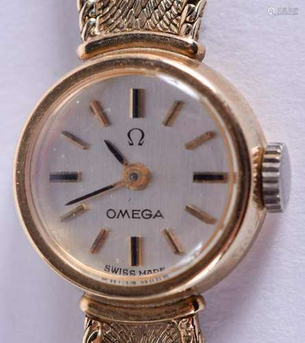 A BOXED 9CT GOLD OMEGA WRISTWATCH. 16.7 grams overall.