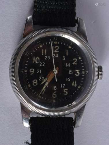 A RARE WALTHAM BLACK DIAL MILITARY WRISTWATCH. 3 cm