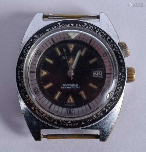 A RARE VINTAGE SCOTT BLACK DIAL DIVERS WATCH. 4 cm