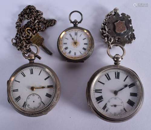 THREE ANTIQUE SILVER WATCHES. (3)