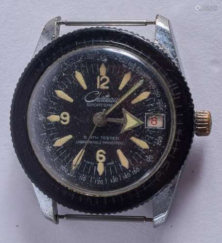 A VINTAGE CHATEAU SPORTSMAN STAINLESS STEEL WATCH. 3.5