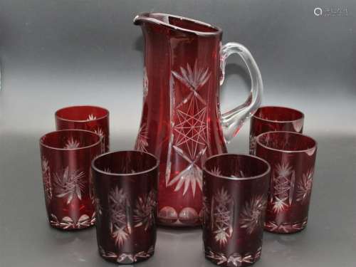 set of seven American Red pitcher and cups
