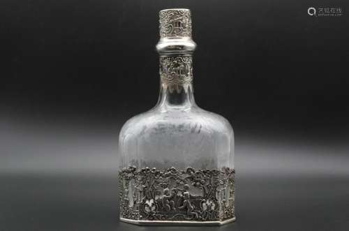 Antique hawkes glass and sterling silver wine bottle