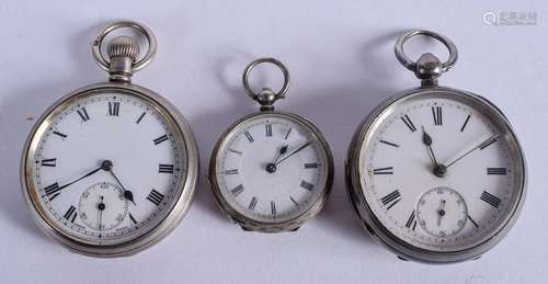 THREE ANTIQUE SILVER POCKET WATCHES. Largest 4.75 cm