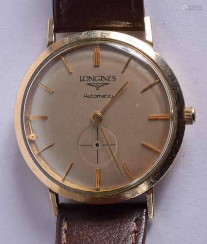 A GOLD LONGINES AUTOMATIC WRISTWATCH. 3.25 cm diameter.