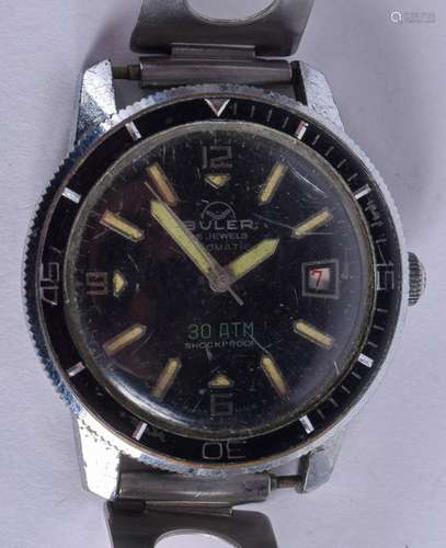 A BULER BLACK DIAL AUTOMATIC 30 ATM WRISTWATCH. 3.75 cm