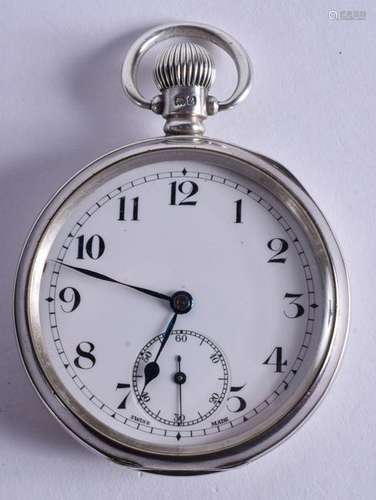 A SILVER POCKET WATCH. 4.75 cm diameter.