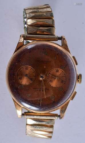 A RARE VINTAGE 18CT GOLD COPPER DIAL CHRONOGRAPH