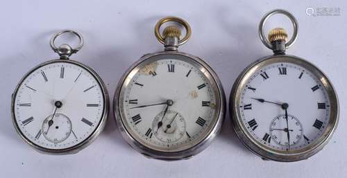 THREE ANTIQUE SILVER POCKET WATCHES. Largest 4.75 cm