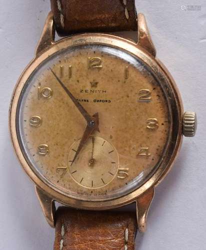 A RARE VINTAGE 9CT GOLD ZENITH PAYNE OXFORD WRISTWATCH.