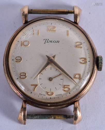 A VINTAGE 9CT GOLD TIMOR WATCH. 26.7 grams. 3 cm