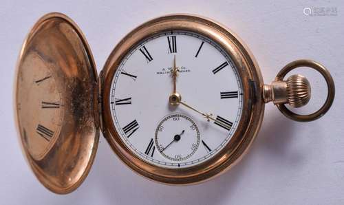 AN AMERICAN WALTHAM YELLOW METAL POCKET WATCH. 5 cm