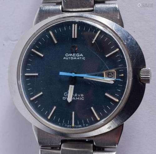 A 1970S OMEGA AUTOMATIC BLUE DIAL DYNAMIC WRISTWATCH. 4