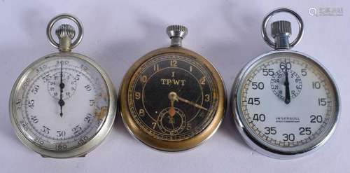 A MILITARY BLACK DIAL POCKET WATCH together with two