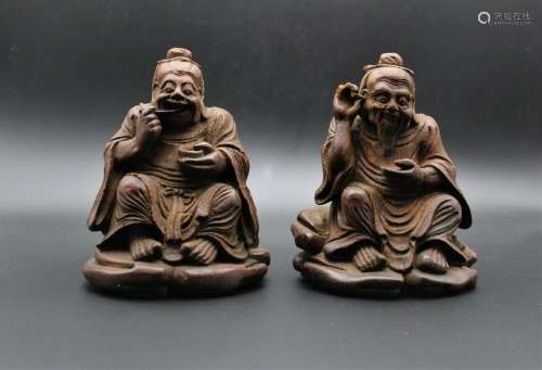 pair of Chinese antique bamboo statues