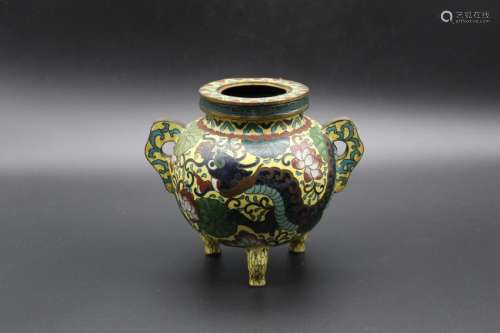 Antique Chinese gold gilt cloisonne censer