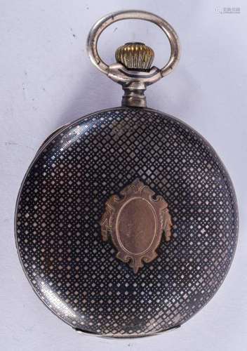 AN ANTIQUE SILVER AND GOLD NIELLO POCKET WATCH. 4.5 cm