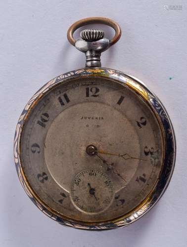 AN ANTIQUE SILVER AND GOLD NIELLO POCKET WATCH. 4.5 cm