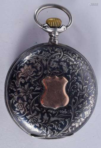 AN ANTIQUE SILVER AND GOLD NIELLO POCKET WATCH. 4.5 cm