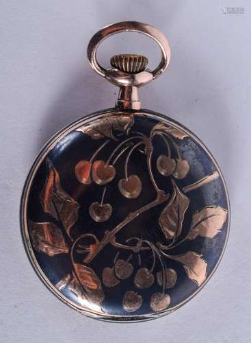 AN ANTIQUE SILVER AND GOLD NIELLO POCKET WATCH. 4.5 cm