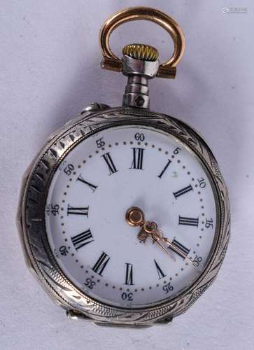 AN ANTIQUE SILVER AND GOLD NIELLO POCKET WATCH. 3.5 cm