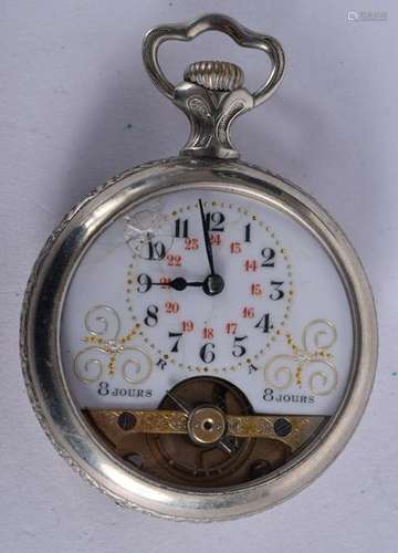 AN ANTIQUE FRENCH OPEN ESCAPEMENT DIAL POCKET WATCH. 5