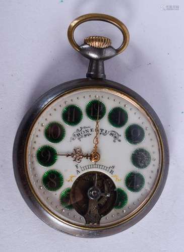 AN ANTIQUE FRENCH OPEN ESCAPEMENT DIAL POCKET WATCH. 5