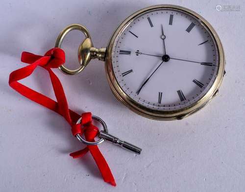 AN ANTIQUE SILVER POCKET WATCH. 5 cm diameter.