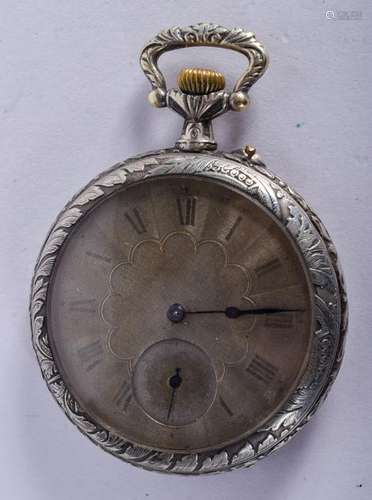 AN ANTIQUE SILVER POCKET WATCH. 5 cm diameter.