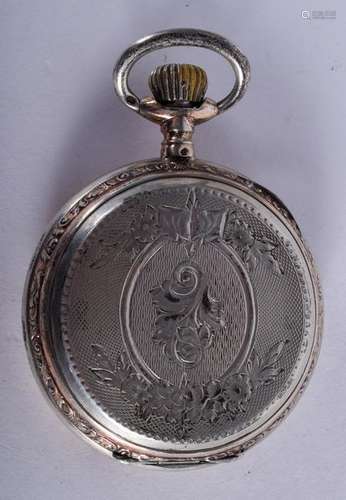 AN ANTIQUE SILVER POCKET WATCH. 4.5 cm diameter.