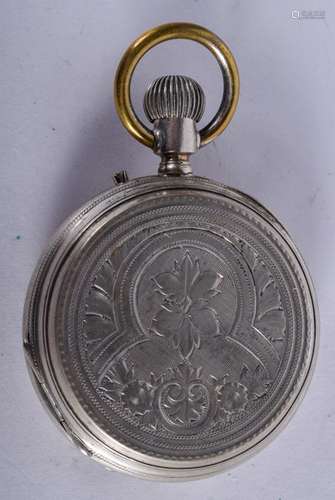 AN ANTIQUE FRENCH SILVER POCKET WATCH. 5 cm diameter.