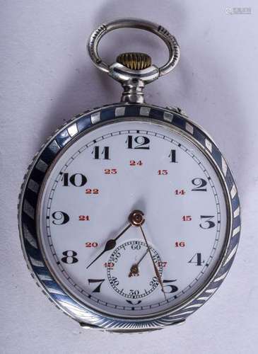 AN ANTIQUE SILVER NIELLO POCKET WATCH. 4.75 cm