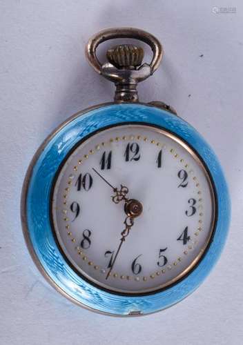 AN ANTIQUE SILVER AND ENAMEL FOB WATCH. 2.75 cm