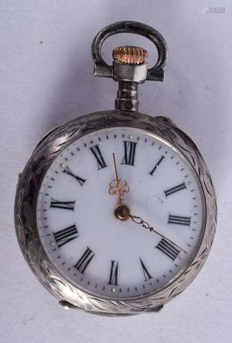 AN ANTIQUE SILVER FOB WATCH. 2.75 cm diameter.