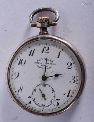 AN ANTIQUE LONGINES SILVER NIELLO FOB WATCH. 3.5 cm