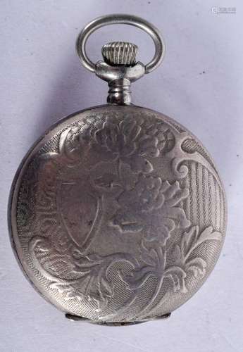 AN ANTIQUE SILVER FOB WATCH. 2.75 cm diameter.