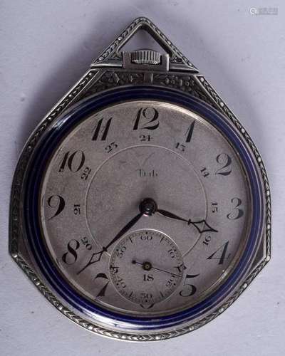 AN ART DECO SILVER AND ENAMEL FOB WATCH. 4.75 cm