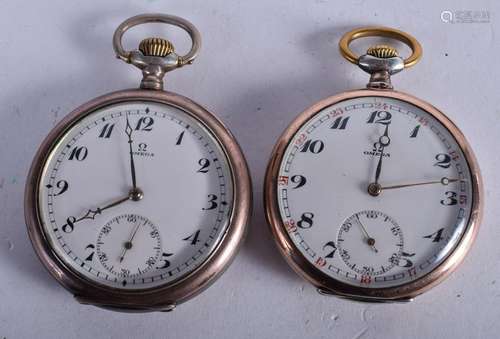 TWO ANTIQUE OMEGA POCKET WATCHES. 4.75 cm diameter. (2)