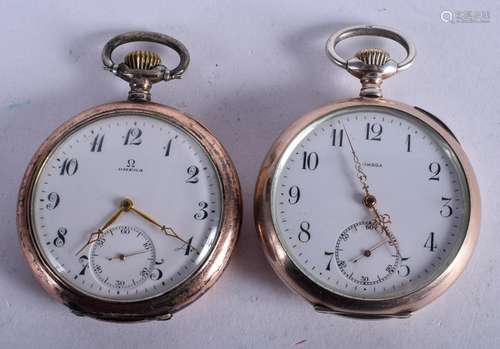 TWO ANTIQUE OMEGA POCKET WATCHES. 4.75 cm diameter. (2)