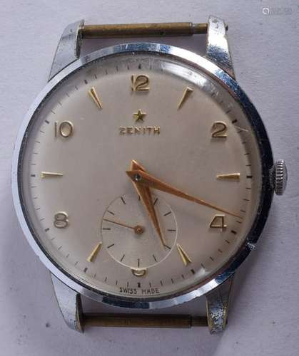 A VINTAGE SILVER STAINLESS STEEL ZENITH WATCH. 3.5 cm