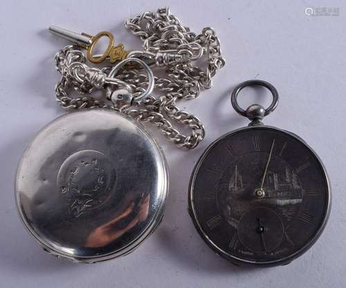 TWO ANTIQUE SILVER POCKET WATCHES. 4.5 & 4 cm diameter.