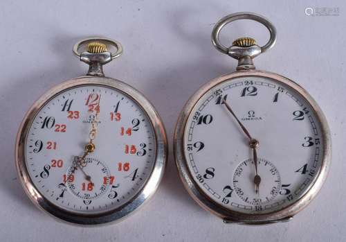 TWO ANTIQUE OMEGA POCKET WATCHES. 4.75 cm diameter. (2)