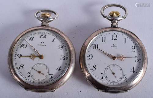 TWO ANTIQUE OMEGA POCKET WATCHES. 4.75 cm diameter. (2)