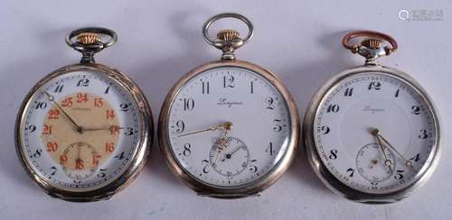 THRE VINTAGE SILVER LONGINES POCKET WATCHES. 4.75 cm