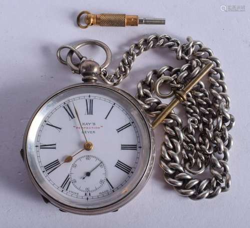 AN ANTIQUE SILVER KAYS PERFECTION POCKET WATCH. 5.25 cm