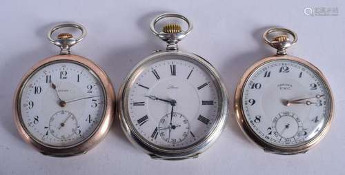 THREE ANTIQUE SILVER POCKET WATCHES. 4.5 cm diameter.