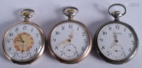 THREE ANTIQUE SILVER POCKET WATCHES. 4.5 cm diameter.