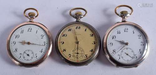 THREE ANTIQUE SILVER POCKET WATCHES. 4.5 cm diameter.