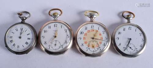 FOUR ANTIQUE SILVER POCKET WATCHES. 4.5 cm diameter.